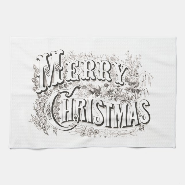 TEA TOWELWITH VINTAGE "MERRY CHRISTMAS" TOWEL (Horizontal)