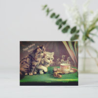Tea Vintage Cats Birthday Wishes| POSTCARD