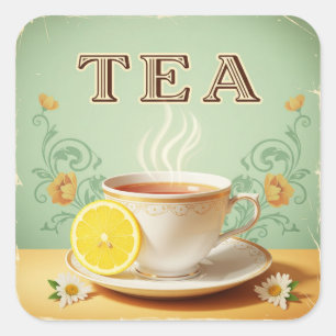  Tea, Vintage Poster by Natasha Us   Square Sticker