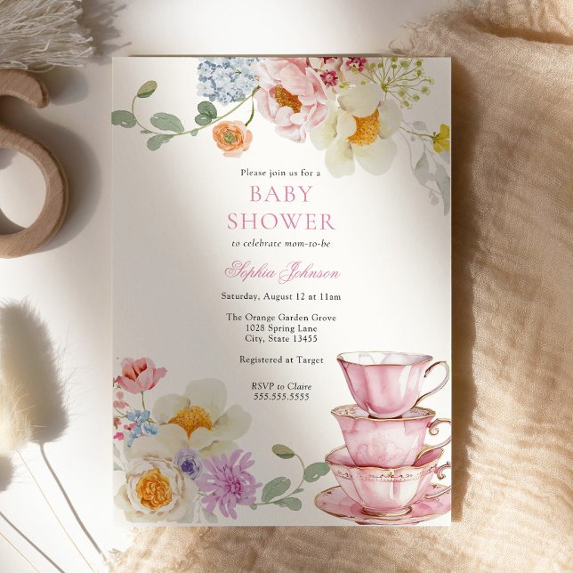 Tea Wildflower Pink Baby Shower Invitation (Creator Uploaded)