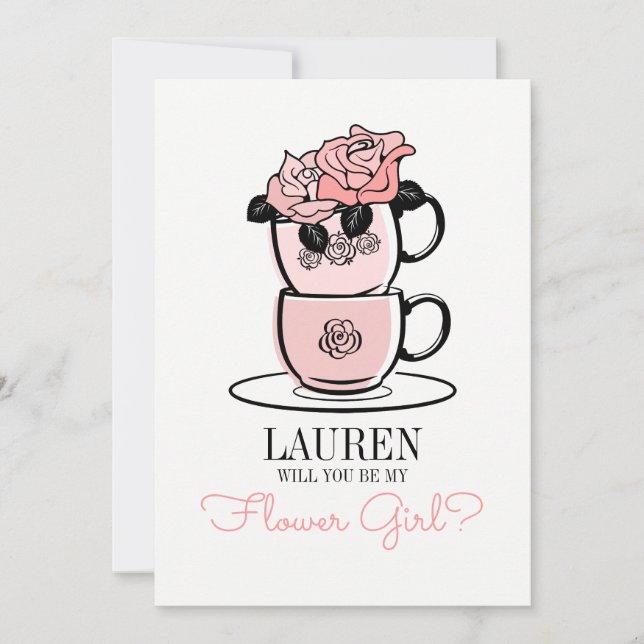 Tea Will You Be My Flower Girl Bridesmaid Card (Front)