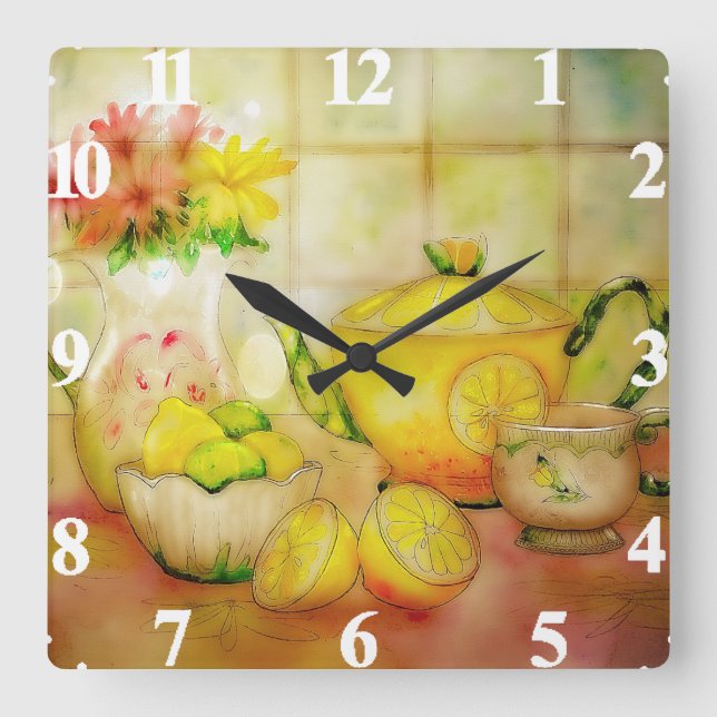 Tea with lemon square wall clock (Front)