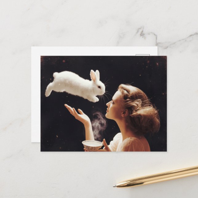 Tea With the Bunny Surreal Postcard (Front/Back In Situ)
