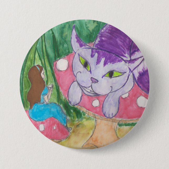 Tea with the Cheshire cat 7.5 Cm Round Badge (Front)