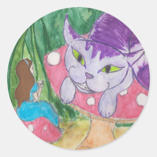 Tea with the Cheshire cat Button Classic Round Sticker