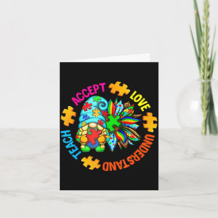 Teach accept understand love autism gnome sunflowe card