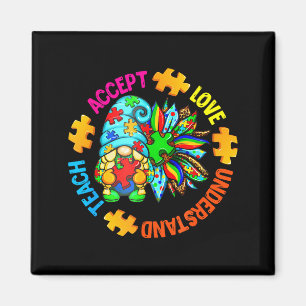 Teach accept understand love autism gnome sunflowe magnet