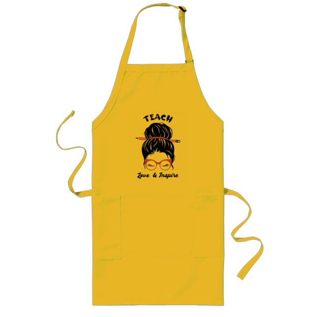 Teach and Inspire Messy Bun Graphic Art Long Apron (Front)