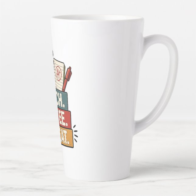 Teach Coffee Repeat Teacher Retro Back To School Latte Mug (Right)