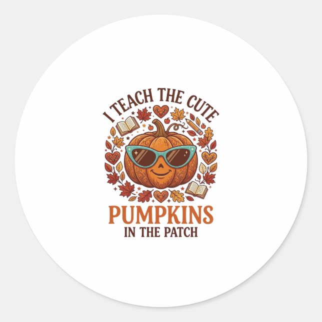 Teach Cute Pumpkins Patch Halloween Sunglasses_1 Classic Round Sticker (Front)