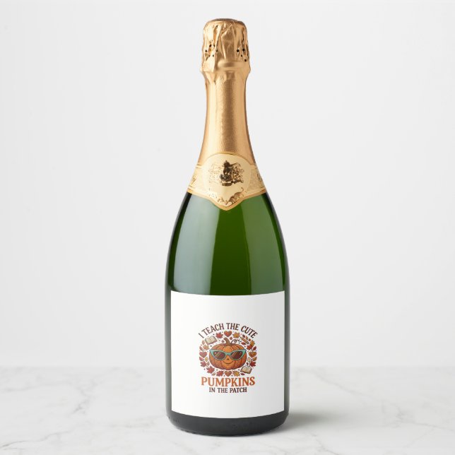 Teach Cute Pumpkins Patch Halloween Sunglasses_1 Sparkling Wine Label (Front)