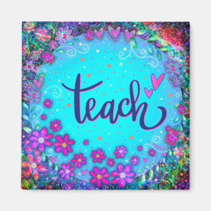 Teach Floral Pretty Hearts Colourful Inspirivity Magnet