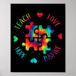 Teach Hope Love Inspire Autism Awareness Teacher T Poster