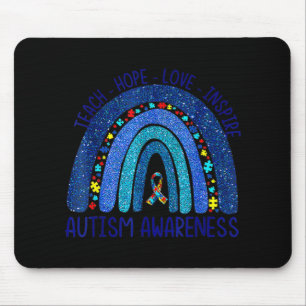 Teach Hope Love Inspire Teacher We Wear Blue Autis Mouse Pad