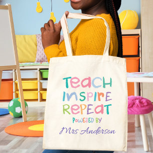 Teach Inspire Repeat Fun Cute Teacher Gift Tote Bag