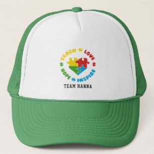 Teach Love Hope Inspire Autism Awareness Custom Trucker Hat