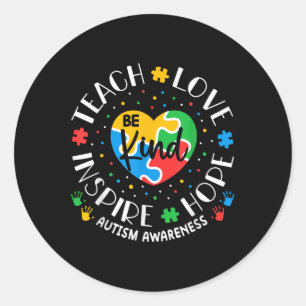 Teach Love Inspire Autism Awareness Teacher Classic Round Sticker