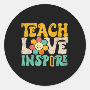 Teach Love Inspire Back To School Teachers Retro G Classic Round Sticker