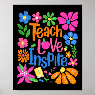 Teach Love Inspire Boho Floral Retro Back To Schoo Poster