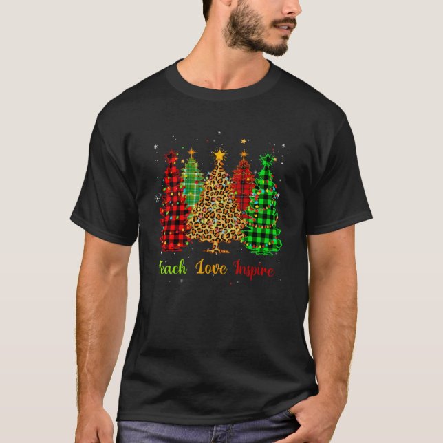 Teach Love Inspire Christmas tree with red plaid l T-Shirt (Front)