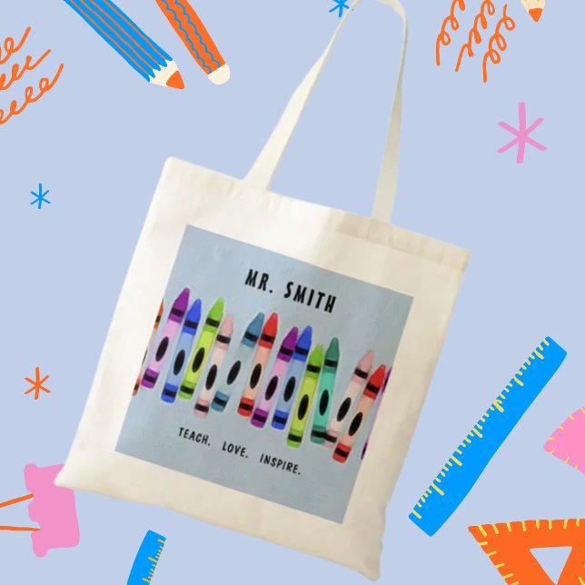 Teach-Love-Inspire-Crayons blue motif Teacher gift Tote Bag (Creator Uploaded)