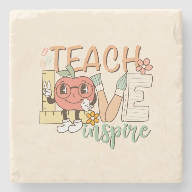 Teach Love Inspire – Cute School Supplies Stone Coaster (Front)