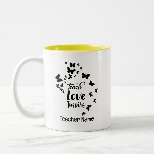 Teach Love Inspire Cute Teacher Two-Tone Coffee Mug (Left)