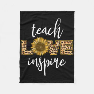 Teach Love Inspire Funny Leopard Sunflower Gifts F Fleece Blanket