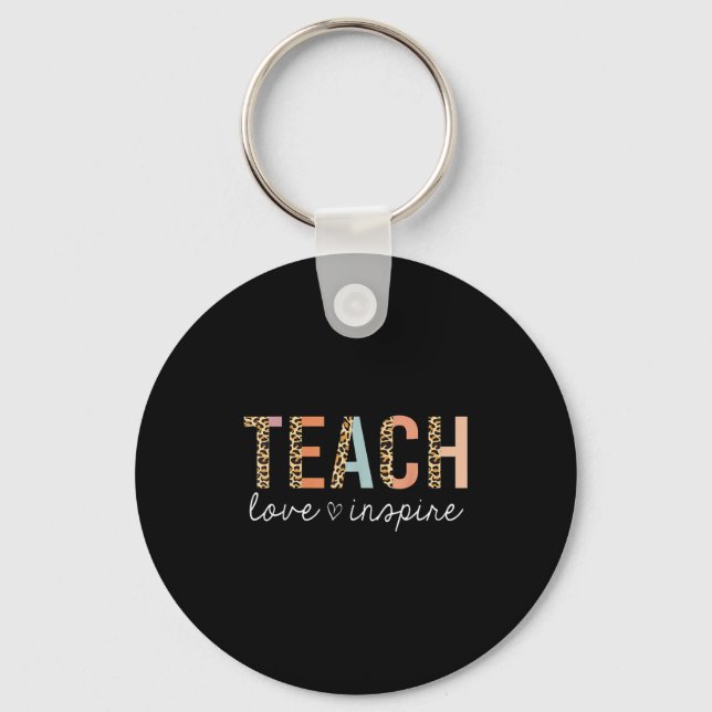 Teach Love Inspire Leopard Back To School Cute Tea Key Ring (Front)