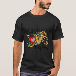 Teach Love Inspire Leopard Sunflower Teacher Back  T-Shirt