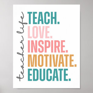 Teach Love Inspire Motivate Back To School Cute Te Poster