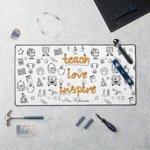 Teach Love Inspire: Personalised Modern Doodle Desk Mat