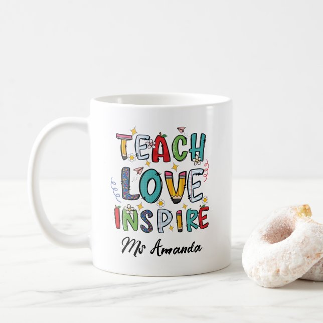 Teach Love Inspire Personalised Teacher Gift Coffee Mug (With Donut)