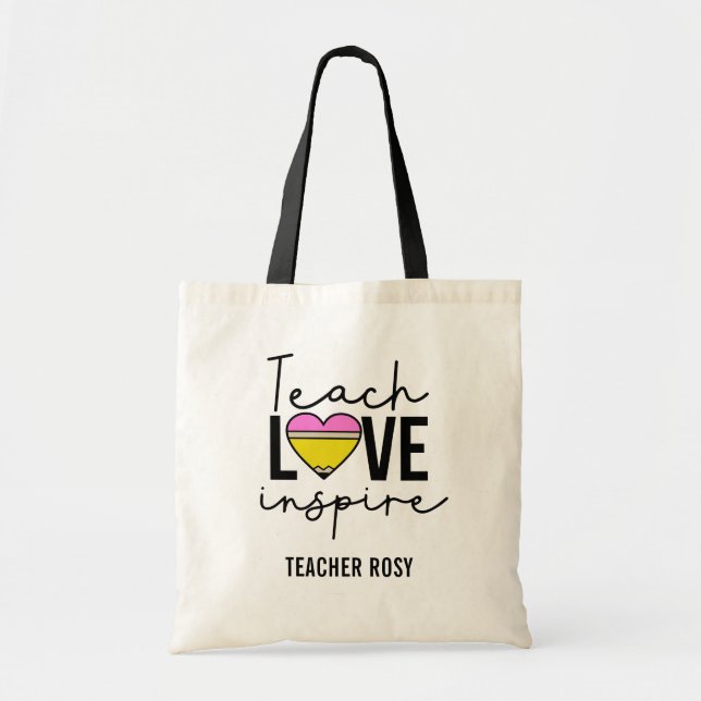 Teach Love Inspire Personalised Teacher Tote Bags (Front)