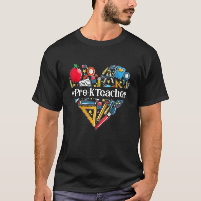 Teach Love Inspire Pre K Teacher Heart Back To Sch T-Shirt (Front)