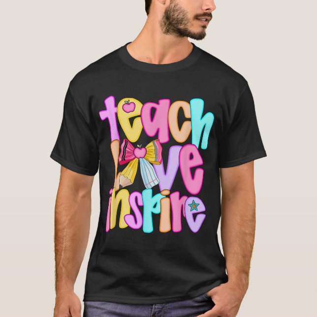 Teach Love Inspire Preppy Back To School Teacher  T-Shirt (Front)