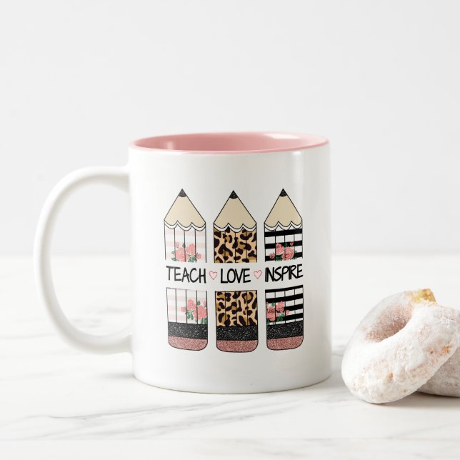 Teach Love Inspire Quote  Two-Tone Coffee Mug (With Donut)