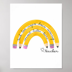 Teach Love Inspire Rainbow Pencil Teacher Ck To Sc Poster