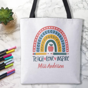 Teach Love Inspire Rainbow Teacher Appreciation Tote Bag
