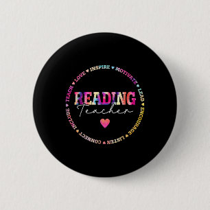 Teach Love Inspire Reading Teacher Tie Dye Back To 6 Cm Round Badge