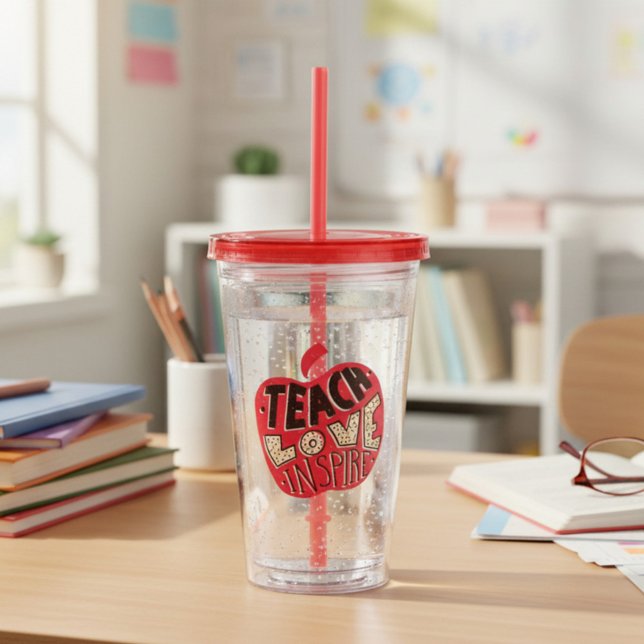 Teach Love Inspire Red Apple Teacher Acrylic Tumbler (Creator Uploaded)