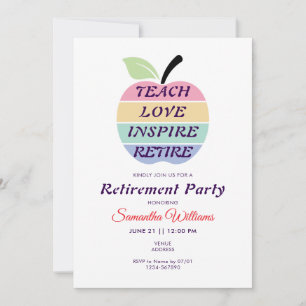 Teach Love Inspire Retire Teacher Retirement Party Invitation