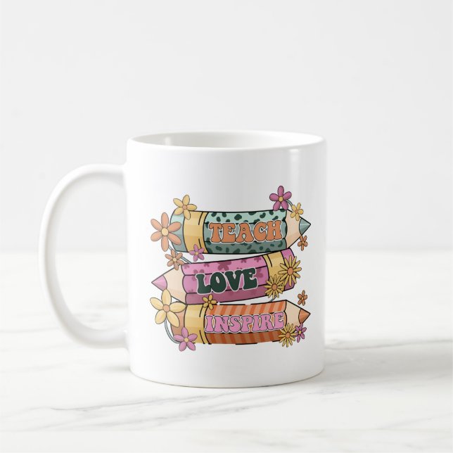 Teach Love Inspire Retro Design Coffee Mug (Left)