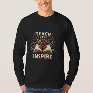 Teach Love Inspire Retro Flower Book Teachers Back T-Shirt