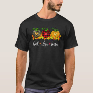 Teach Love Inspire Teacher Autumn Fall Pumpkin Leo T-Shirt