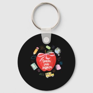 Teach Love Inspire Teacher Coquette Bow Apple Back Key Ring