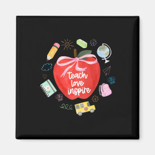 Teach Love Inspire Teacher Coquette Bow Apple Back Magnet
