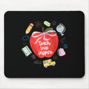 Teach Love Inspire Teacher Coquette Bow Apple Back Mouse Pad