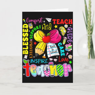 Teach Love Inspire Teacher Kids Pencil Bow Back To Card