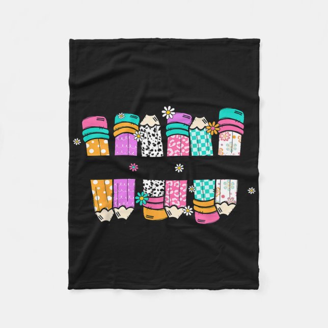 Teach Love Inspire Teacher Pencil Back To School F Fleece Blanket (Front)